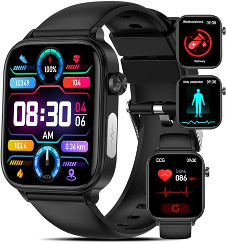 2025 ECG Reloj Inteligente con 𝐆𝐥𝐮𝐜𝐞𝐦𝐢𝐚/Ácido Úrico/Lípidos, 1.96 Smartwatch con BMI/Fatiga/Emociones, 24/7 Temperatura Corporal, Presión Arterial, SpO2, Sueño Salud Watch para Android iOS