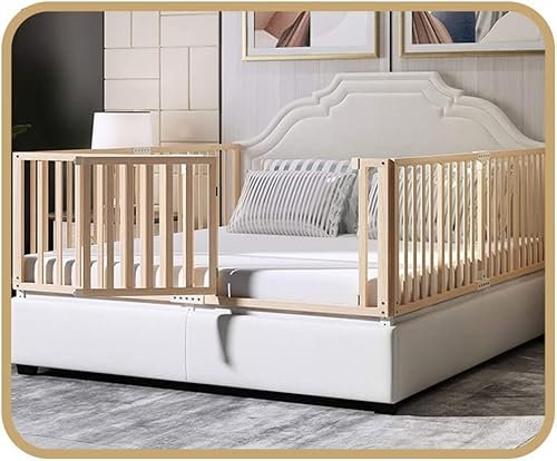 Extra langes Bettgitter aus Holz für Fallschutz, stabiles und solides Bettgitter für Schlafsicherheit, Flügel-Down-Design, Farbe: Braun, Größe: 200 cm