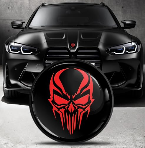 Biomar Labs Motorhaube Kofferraum Plakette Abzeichen 82 mm Kompatibel mit BMW Emblem 51148132375 Schwarz Rot Schädel EO 35