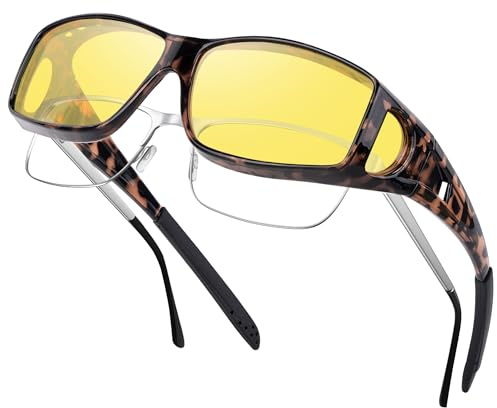Nlieanuc Nachtfahrbrille für Brillenträger - Polarisierte Nachtsichtbrille Überzieh Sonnenbrille Gelbe Gläser für Herren Damen Autofahrer Night Vision Goggles