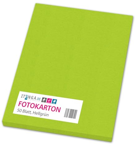 itenga farbiger Fotokarton 50 Blatt A4 300 g/qm² - Tonpapier Tonkarton Bastelpapier Bastelkarton Bogen durchgefärbt zum kreativen Gestalten und Basteln (HELLGRÜN)