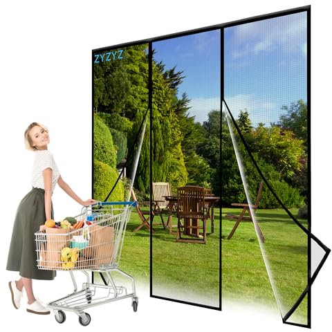 Mosquitera Puerta Magnetica, 365x240cm Negro Se Cierra Automáticamente, Doble Apertura Lateral Mosquitera Puerta Corredera, Cortinas Mosquiteras para Puertas, Ventanas, Balcón, Varios Tallas