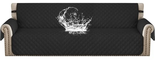 YSTELLAA 100% Wasserdicht Sofa Überzug 4 Sitzer, Sofabezug rutschfest, Gesteppte Sofaüberzug Mit Seitentaschen, Couchschoner, Couch Überzug Kratzfest Für Haustiere Hunde Katzen, Schwarz