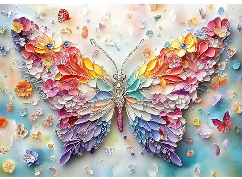 Yunlus Jigsaw Puzzles für Erwachsene 1000 Teile Impossible Hard Difficult Challenging Puzzles für Erwachsene 1000pc Puzzle Floral Wings of Butterfly Jigsaw Puzzle 1000 Teile 70 x 50 cm