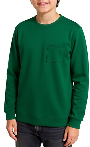 Arshiner pojkar sweatshirt fleece pullover barn rund hals långärmad skjorta unisex vintertröja med ficka barn skoluniform 5-12 år, gRÖN, 9-10 år
