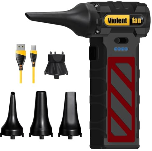 Electric Compressed Air Duster for Car Cleaning 110000 RPM Rechargeable Cordless Blower with 8000mah Battery for PC, Keyboard Includes Emergency Window Breaker & Seatbelt Cutter Replaces Canned Air