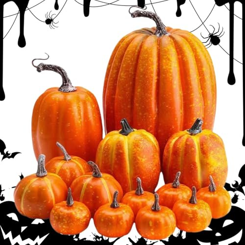 Generico Zucche per Decorazioni,Decorazioni Artificiali Autunnali Halloween | 14 Pezzi Addobbi Halloween Autunno per Feste Portico Interno Esterno Festività