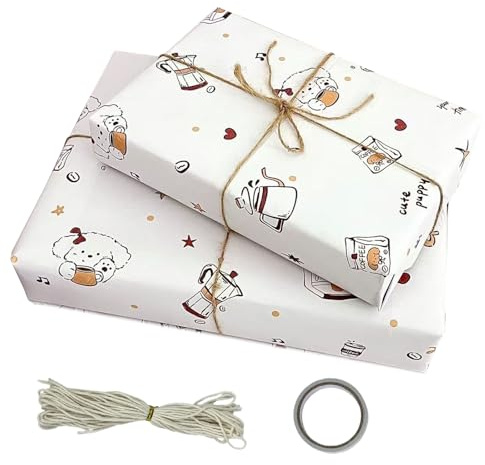 6 Blatt Geschenkpapier Einschulung Set (50x70 cm) mit Zubehör | Inklusive 10m Juteschnur, Messer und doppelseitigem Klebeband. Reißfestes Papier für Schulanfang und Basteln.