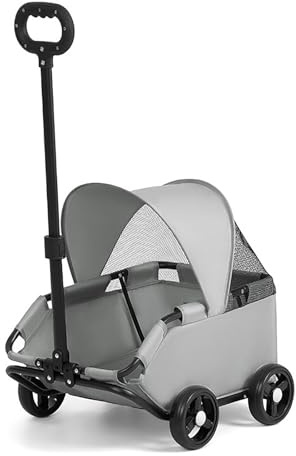 DBXMJWCMDT Mini Dog Stroller – Foldable Pet Carrier Cart with 360° Rotatable Handle, Extendable Pull Handle & Storage Bag Lightweight Travel Buggy for Small Dogs & Cats Gray