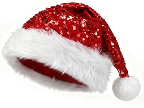 TAGVO Weihnachtsmütze Nikolausmütze Damen Herren Plüsche Weihnachtsmann Mütze Erwachsene Rote Santa Mütze Perfekt für Weihnachtsfeiern Und Heiligabend