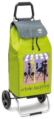 Chariot de Courses Pliable 2 Roues 55L - Léger, Compact et Robuste - Caddie Ergonomique Grande capacité - Fabrication française - Sac Amovible déperlant - Châssis Aluminium 30 kg (US Vert)