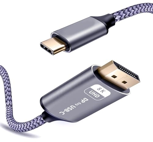 USB-C auf Displayport Kabel Bidirektional, 8K@60Hz 4K@120Hz 2K@140Hz Displayport auf USB C, für USB-C mit DP Alt Mode, Kompatibel mit Macbook, Galaxy, Dell, Hp, Huawei, iPad Pro Oppo, Vivo, 1.8 Meter