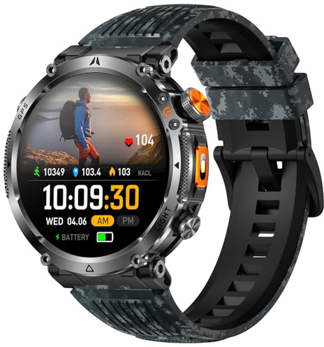 findtime GPS Militär Smartwatch Herren mit Kompass Höhenmesser LED Taschenlampe Bluetooth Anrufe Sportuhr für Männer kompatibel mit Android und iOS