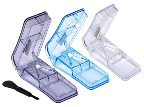 LARO Premium Tablettenteiler & Pillenschneider mit Reinigungsbürste 3 Stück Präziser Medikamententeiler