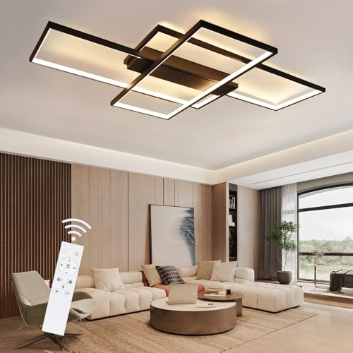 GBLY Deckenlampe LED Deckenleuchte Wohnzimmer 100cm Dimmbar Wohnzimmerlampe | 88W Schwarz Modern Rechteck Schlafzimmerlampe groß Geometrisch Schlafzimmer Büro Küche lampe Fernbedienung