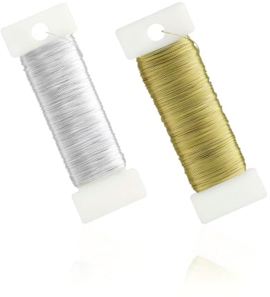 Giloty 2 rollos de alambre fino para manualidades, 0,35 mm x 50 m, alambre para manualidades, oro y plata, alambre galvanizado para joyas, alambre para floristería, manualidades, fabricación de joyas