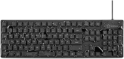 Renkforce RF-3561816 Tastatur wasserfest I Silikonmembran IP68 I USB Tastatur, kabellos, Wieder aufladbar, deutsches QWERTZ Layout, ideal für Gaming & Büro, Schwarze PC Tastatur