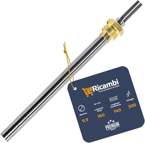 eRicambi, Pièces de rechange Pellet | Bougie Résistance Allumage pour poêle à granulés | Raccord fileté 3/8 gaz | Diamètre 9,9 mm 300 W Longueur totale 150 mm |