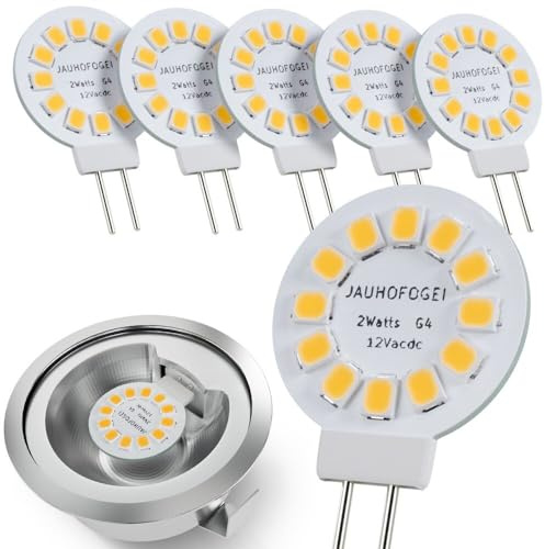 JAUHOFOGEI G4 LED Disc Bulb 12V Warm White 3000K - Under Cabinet Lighting Bulb G4 LED T3 20W Halogen JC Bulb Replacement for Non dimmable Puck Light - 12 Volt ac/dc 2 Watt Bi-pin Base Bulbs - 6 Pack