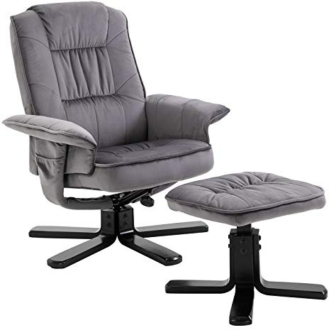 IDIMEX Relaxsessel Charles mit Hocker, Fernsehsessel Liegesessel TV Sessel Relaxstuhl Entspannungssessel, mit Samtstoff in grau