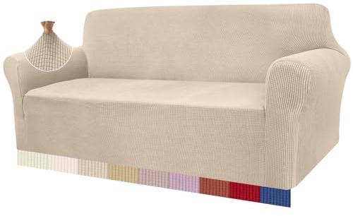 Granbest High Stretch Sofa Covers 3 Seater Super Soft Stylish Couch Covers for Dogs Pets Cats Jacquard Spandex Non Slip Sofa Slipcover for Living Room Furniture Protector (3 Seater, Beige)