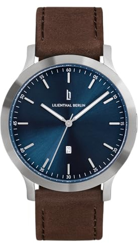 Lilienthal Berlin Herrenuhr Huxley in Silber – Armbanduhr am Lederband – aus 316L Chirurgenstahl mit einem Quarzuhrwerk & saphirgehärtetem Mineralglas – 40 mm