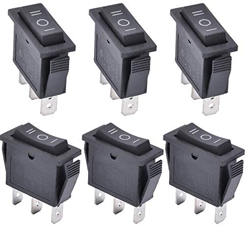 APIELE 6 Stücke Kippschalter,3 Position EIN-Aus-EIN mit SPDT 3 Pins Wippschalter,250V 16A Taste Rocker Kippschalter Für Häuser, Industrie,DIY KCD3-103 (EIN-Aus-EIN Schwarz)