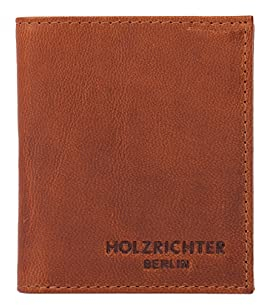 HOLZRICHTER Berlin - Großes Kartenetui aus Leder (No 1-3), Slim Wallet 11x9,5x1 cm, 4 Kartenfächer, 2 Einschubfächer und 1 Münzfach, Geldbeutel, Cognac