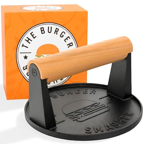 The Burger Smasher™ Presse à Hamburger en Fonte Robuste pré-assaisonnée – Kit de Presse à Hamburger, Presse à Griller pour Hamburgers, Presse de Cuisson, Presse Alimentaire, Presse à Viande
