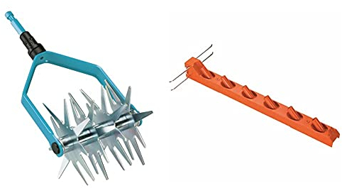 Gardena combisystem-Sternfräse: Gartenfräse zur Saatvorbereitung und Bodenlockerung, 14 cm & combisystem-Geräteleiste: Wandhaken für die Aufbewahrung von 6 combisystem-Geräten und Stielen