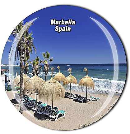Aimant de réfrigérateur 3D Marbella en verre de cristal pour touriste, souvenir de voyage, idée cadeau, décoration de la maison ou de la cuisine
