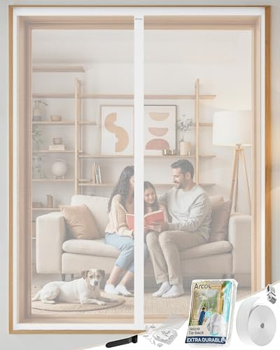 ARCOL Zanzariera Magnetica Finestra 100x150 cm Premium Fibra di Vetro-Stop Zanzare in 3 Min., Rete Ultra-Fine Anti-Insetti, Chiusura Automatica con Magneti & Pesi, Nastro a Strappo Extra-Largo(Bianco)