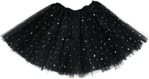 Ruiuzioong Damen Tüllrock Tütü Rock Minirock Star Pailletten Ballettrock Dehnbaren Tutu Rock Erwachsene (Schwarz)