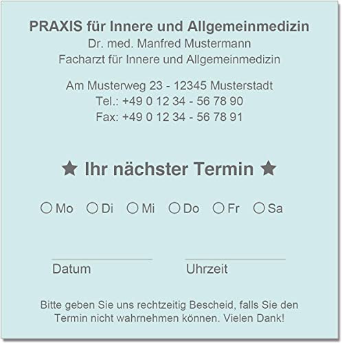 Terminzettel Terminkarten Termine mit Ihrer Adresse personalisiert 10 x 10 cm (hellblau) (10000)