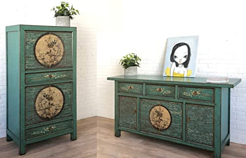 OPIUM OUTLET Kinesiska möbler kombination/set Aurora, Asia-möbler vardagsrum shabby chic vintage smaragdgrön sideboard/byrå skåp/bröllopsskåp orientalisk asiatisk