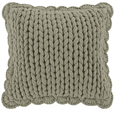 Donna Sharp Contemporary Decorative Throw Pillow with Chunky Knitted Sage (Solid) Design and Easy-to-Remove Zip Closure - Square Pillows for Couch, Sofa, Beds and Chairs - 14 x 14