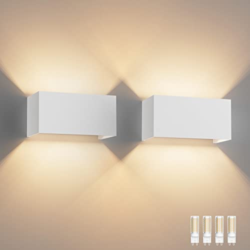 Klighten 2PCS 18W Aussenlampe mit Austauschbarer G9 Lampe 3000K, Weiß | Wasserdicht IP54, Wandleuchte Innen/Aussen, Einstellbarer Lichtstrahl, Aluminium Außenwandleuchten für Garten, Wohnzimmer