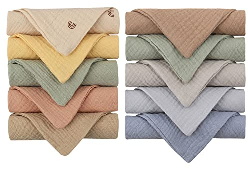 Reoyloep Panni in mussola per bambini, confezione da 10 panni quadrati in mussola 23 x 23 cm, asciugamani per il viso in cotone super morbidi