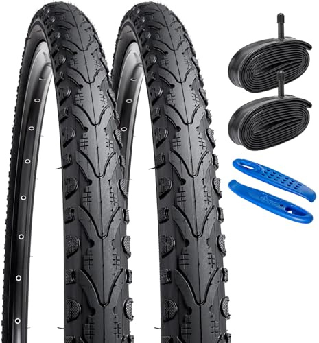 YunSCM 2er-Pack 24 Zoll Fahrradreifen 24x1.75 Mantel 47-507 Plus 2er-Pack 24 Zoll Schlauch 24x1.50/1.75 AV32mm Valve kompatibel Rennrad 24x1.75 Reifen und Schlauch