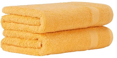 Luckytowel Saunahandtuch Set 80x200cm – Oeko-TEX Saunatuch aus 100% Baumwolle mit 600 g/m² – Saunatücher groß mit Aufhängeschlaufe – flauschig & saugstark – Sauna Handtuch Set – 2er Pack Gelb