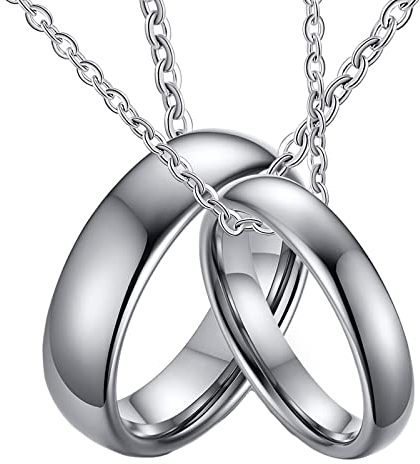 Epinki 2pcs Partner Kette Personalisiert in Wolfram, Poliert Ringe Anhänger Partner Ketten, Silber für Frauen & Männer, Breite 4/6mm - Herrenkette 60cm, Damenkette 50cm