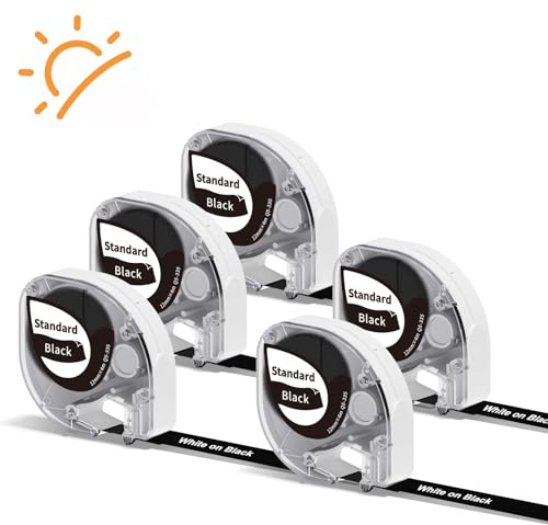 Phomemo P12/P12 Pro/LT12 Etikettenband Kompatible für Dymo Etikettenband 12mm x 4m, Thermotransfer-Etiketten Weiß auf Schwarz Q5-335 Haltbar Hitzebeständig Kompatibel mit Dymo LetraTag LT-100H LT-100T