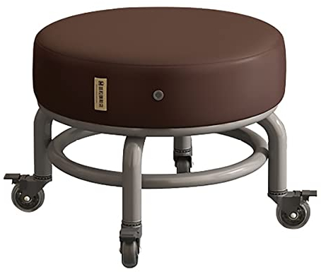 Hocker Stuhl Niedriger Rollhocker mit Rädern und Bremsen, verdicktes Schwammkissen, 11,8 Zoll Höhe, strapazierfähig, robust für Garage, Gartenarbeit, Zuhause, tägliche Party, Grau (Braun) The New
