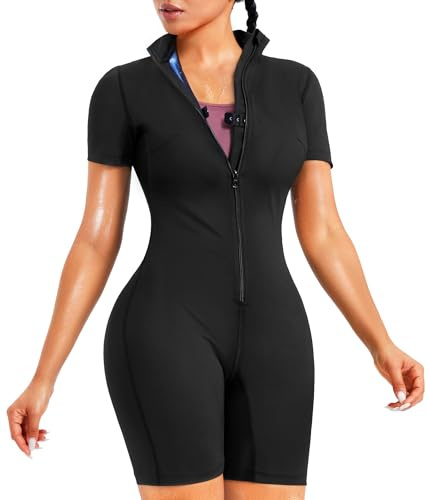 Junlan Sauna Suit for Women Full Body Jumpsuit Waist Trainers for Women Belly Fat Workout Sweat Suit