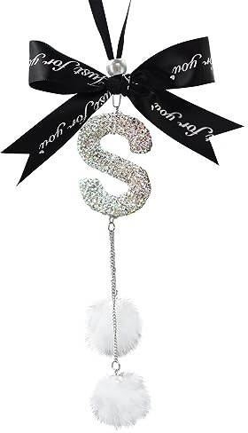Autozubehör zum Aufhängen, Auto Rückspiegel Ornament, Strass Auto Spiegel Anhänger Ornament Zubehör mit Plüschball für Auto-Rückspiegel