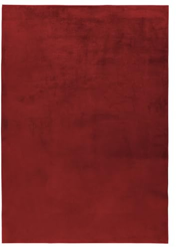 HomebyHome Teppich Wohnzimmer 60x110 cm Läufer Flur Rot Waschbarer Hochflor Flauschiger Teppiche Einfarbig Moderne Design - Küchenteppich Waschbar Shaggy Extra Weich Kleiner Teppich für Schlafzimmer