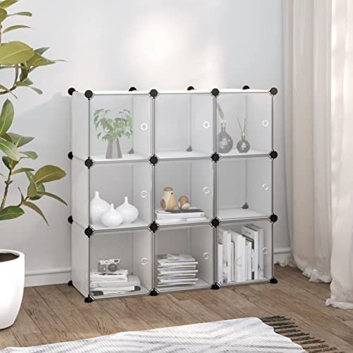 JUNZAI Regalsystem mit 9 Würfeln und Türen Transparent PP, Vitrine, Raumteiler Regal, Steckregal, Regalsystem, Stufenregal, Bücherregal, Schrank Regal
