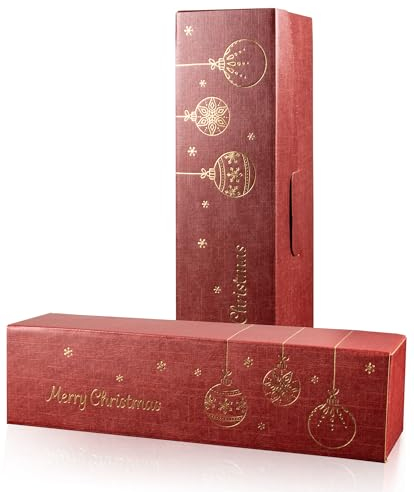 10x Wein Flaschen Geschenkkarton Weihnachten 1 Flasche - Rot & Gold, hochwertige Webstruktur