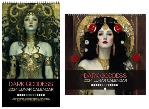 Tioheam Dark 2024 Calendar, Göttin-Mondphasen-Wandkunst-Mondkalender, Mondkalender 2024, 2024 Wandkalender Astrologie-Wandkunst Mond-Tracker Wandkunst-Familienkalender