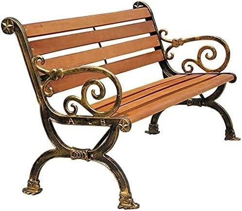 PRUJOY Outdoor-Gartenbank, Gartenbank, Outdoor-Bank, Parkbank, Outdoor-Loungesessel, Beine aus Gusseisen und Holz für die Veranda (Bronze)